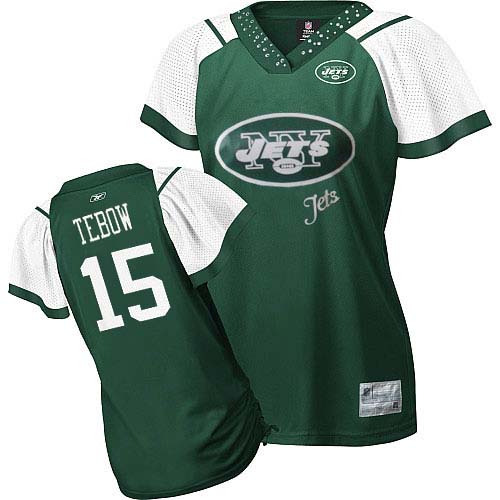 Jets #15 Tim Tebow Green 2011 Women's Field Flirt Stitched NFL Jersey